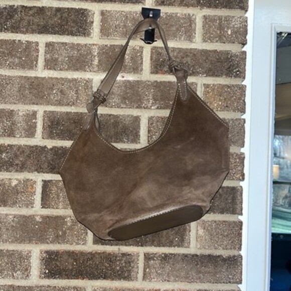 cuir veritable Suede Brown Hobo Shoulder Bag With Removable Long Leather Strap - Picture 1 of 12